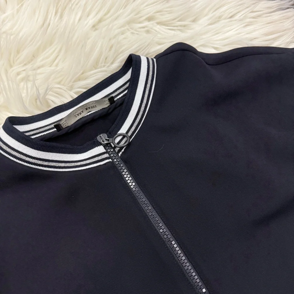 Zara Navy Short Sleeve Dress with White Trim - Picture 6 of 10